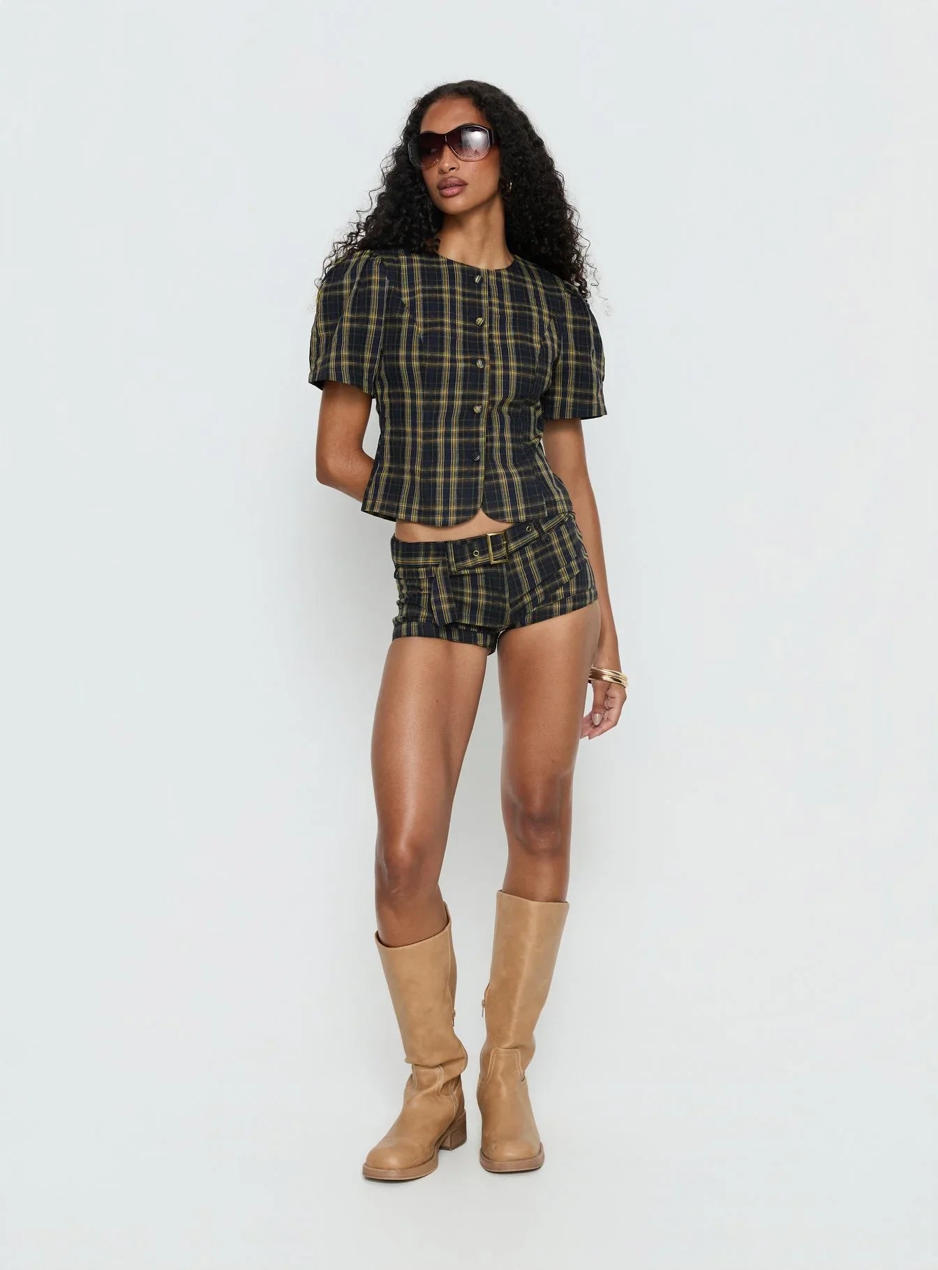 Afterglow Mini Short Navy / Lemon Plaid