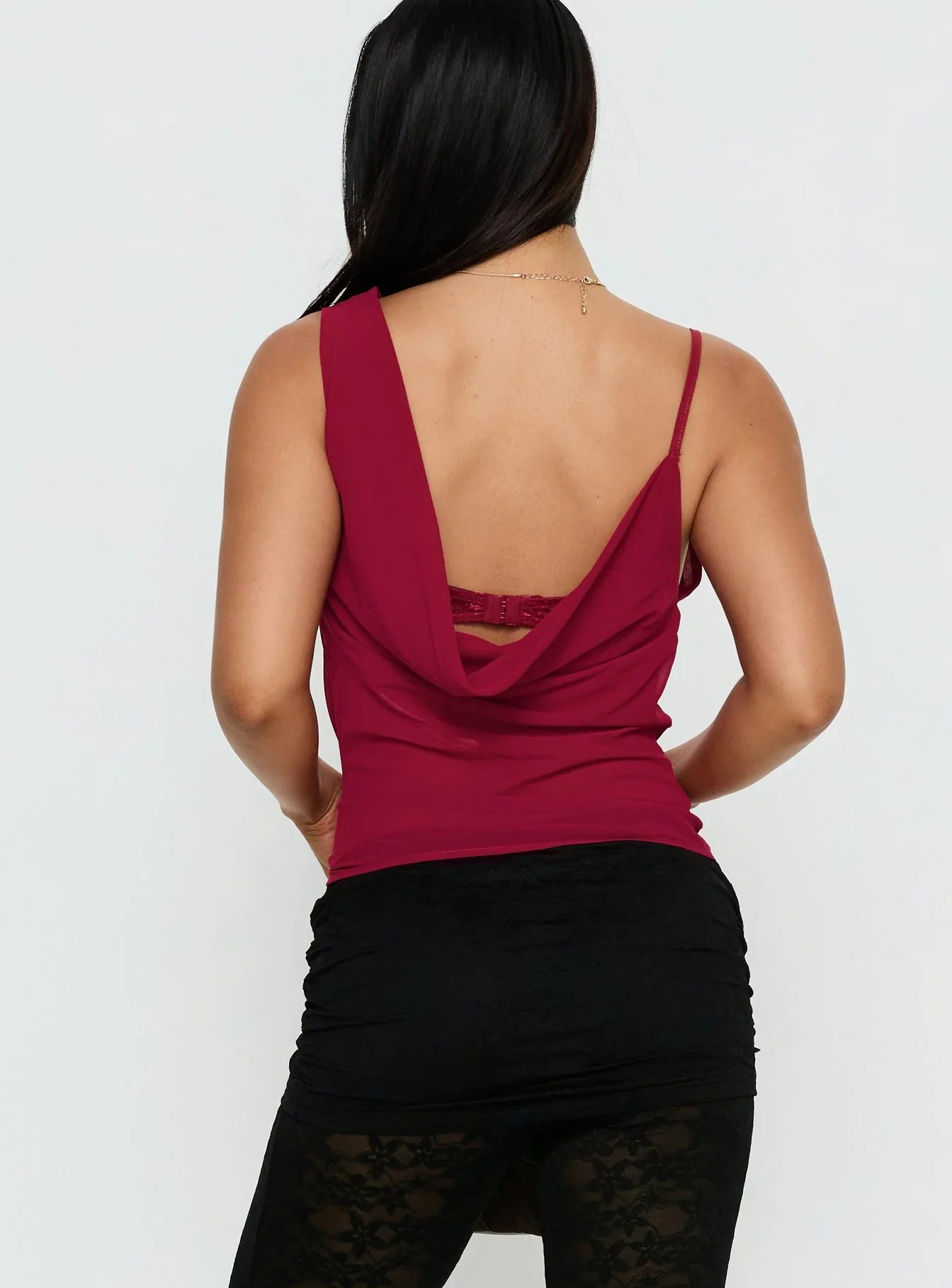 Kiandria Draped Bra Detail Top Cherry
