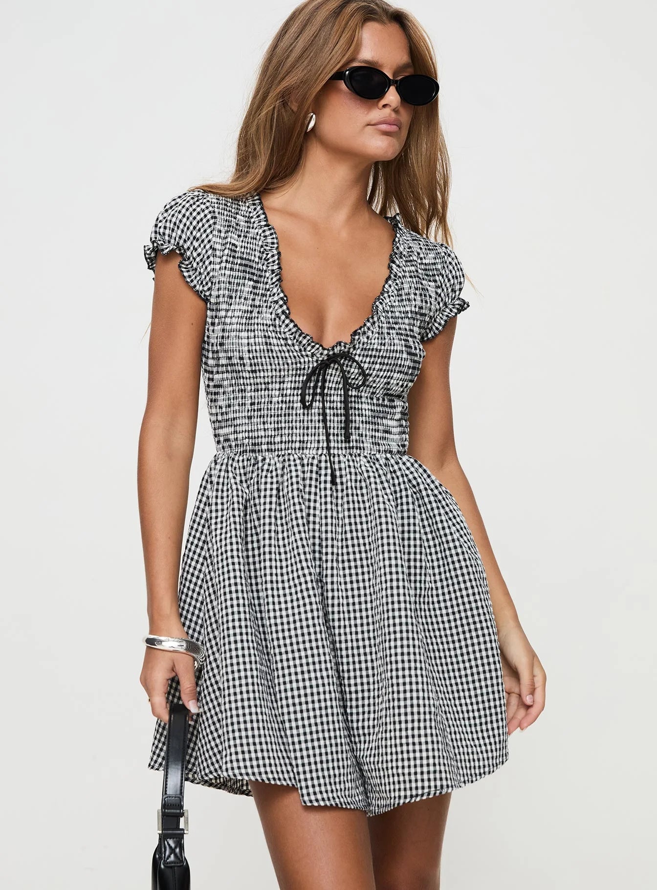 Wescott Gingham Romper Black White Tall