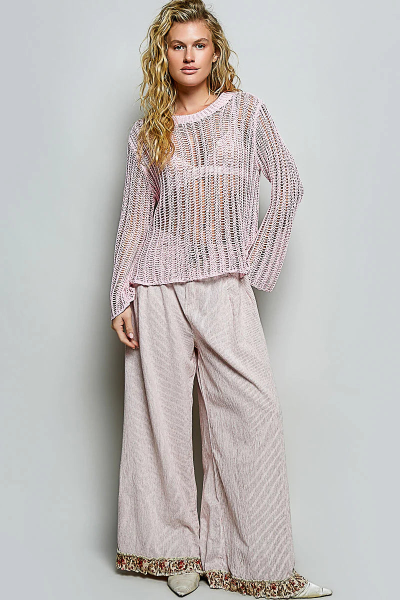 Sola Pink Sheer Crochet Sweater