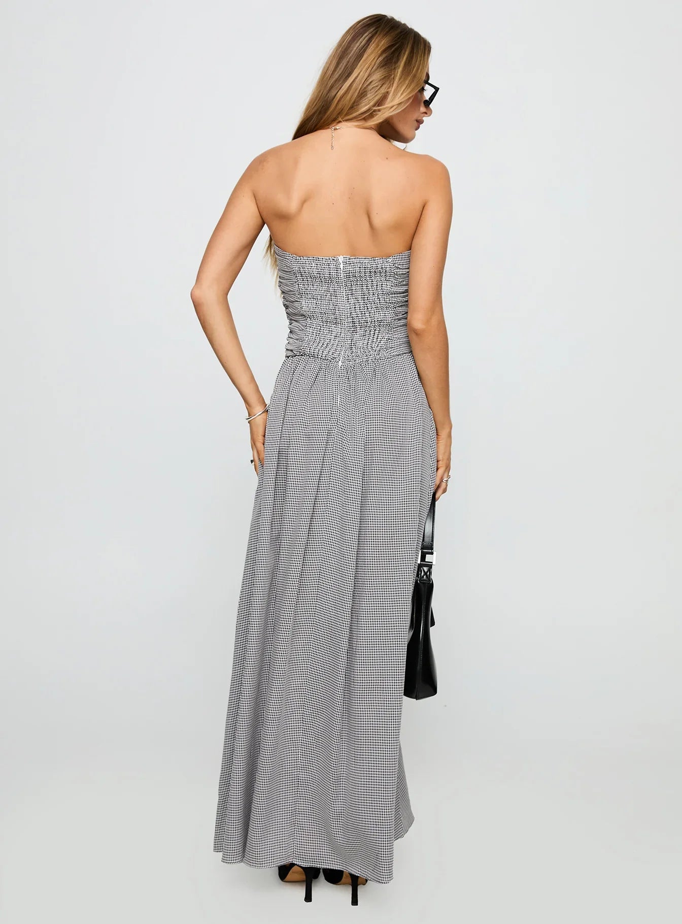 Arkadia Strapless Maxi Dress Black White Check