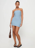 Cloud Strapless Boucle Mini Dress Light Blue