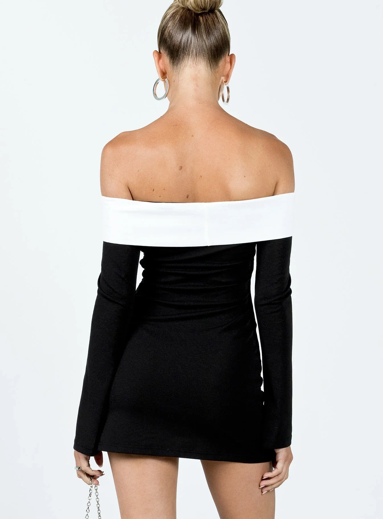 Anya Long Sleeve Off Shoulder Mini Dress Black White