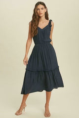 Why Wait Midnight Navy Tie Strap Midi Dress