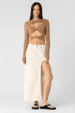 Santa Monica Ecru Denim Slit Maxi Skirt