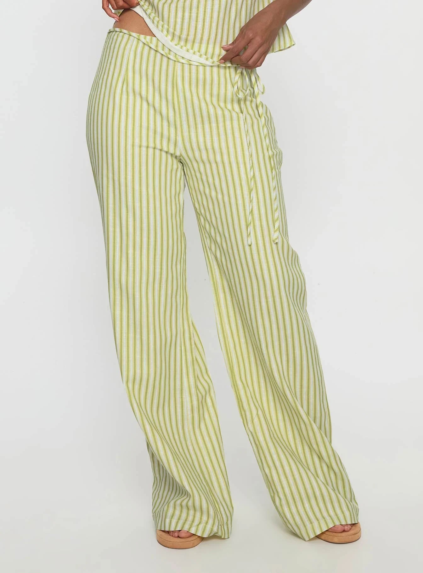 With Pleasure Tie Side Pant Green Blue Stripe