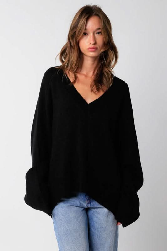 Leila Black V Neck Oversized Sweater