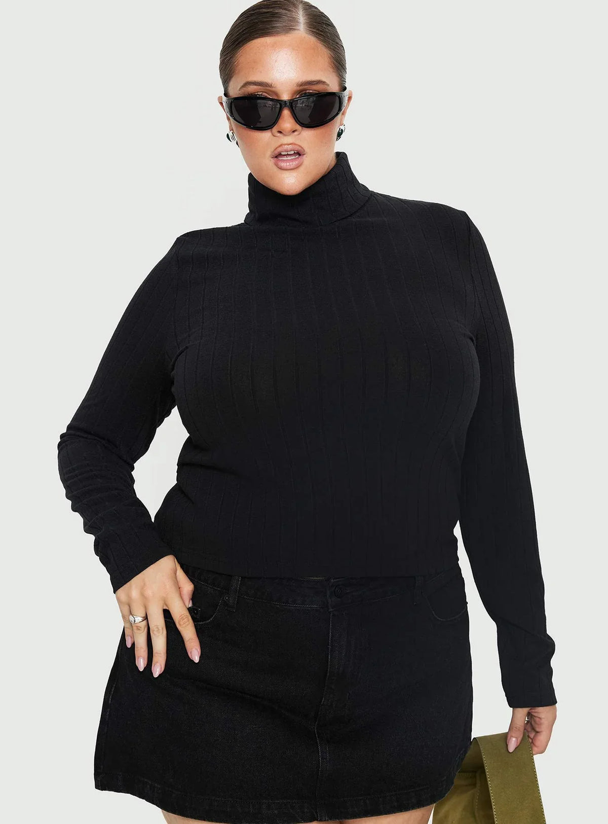 Enisa High Neck Long Sleeve Top Black Curve