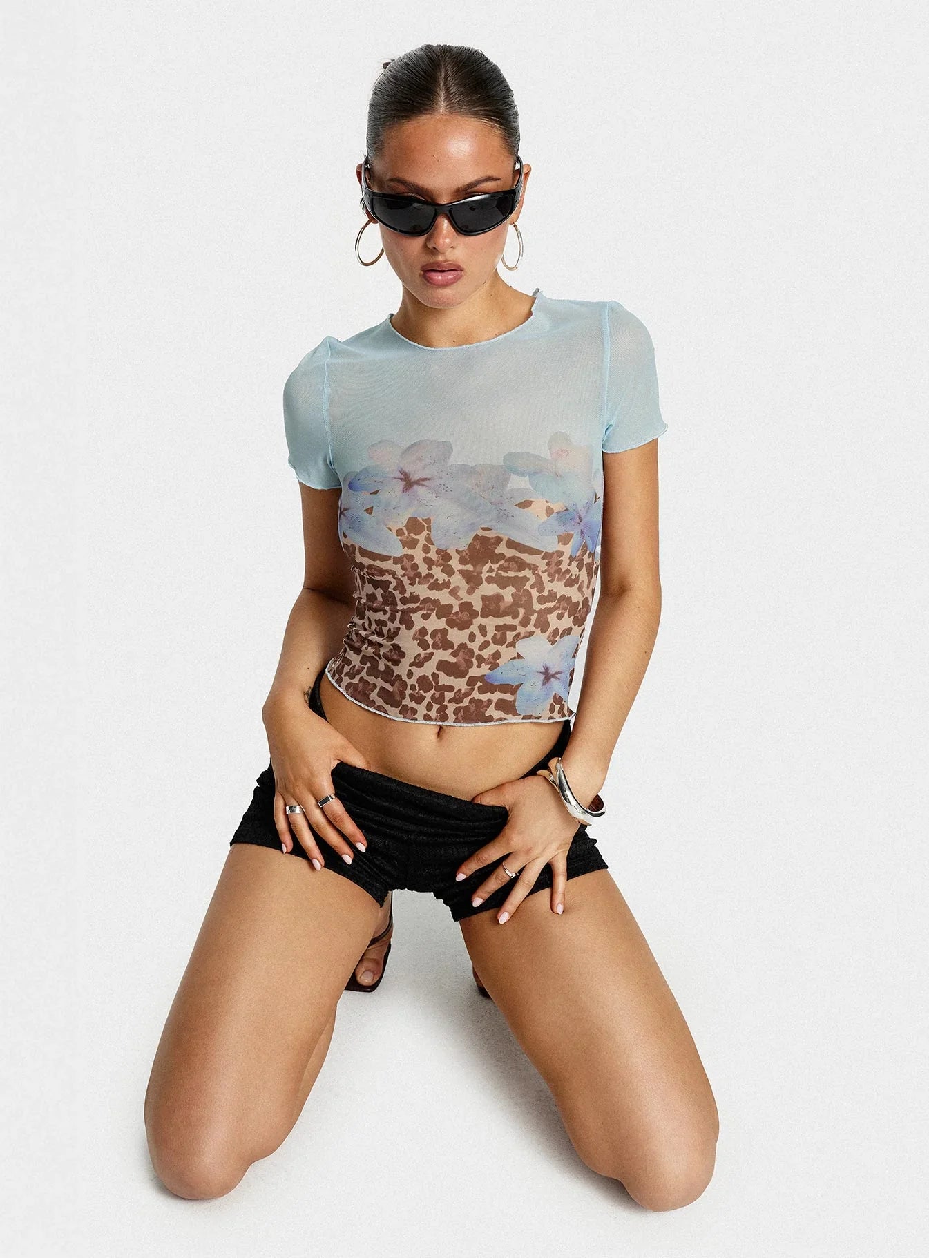 Pop Quiz Mesh Top Blue Leopard