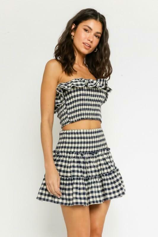 Take Me With You Navy Gingham Two Piece Dress