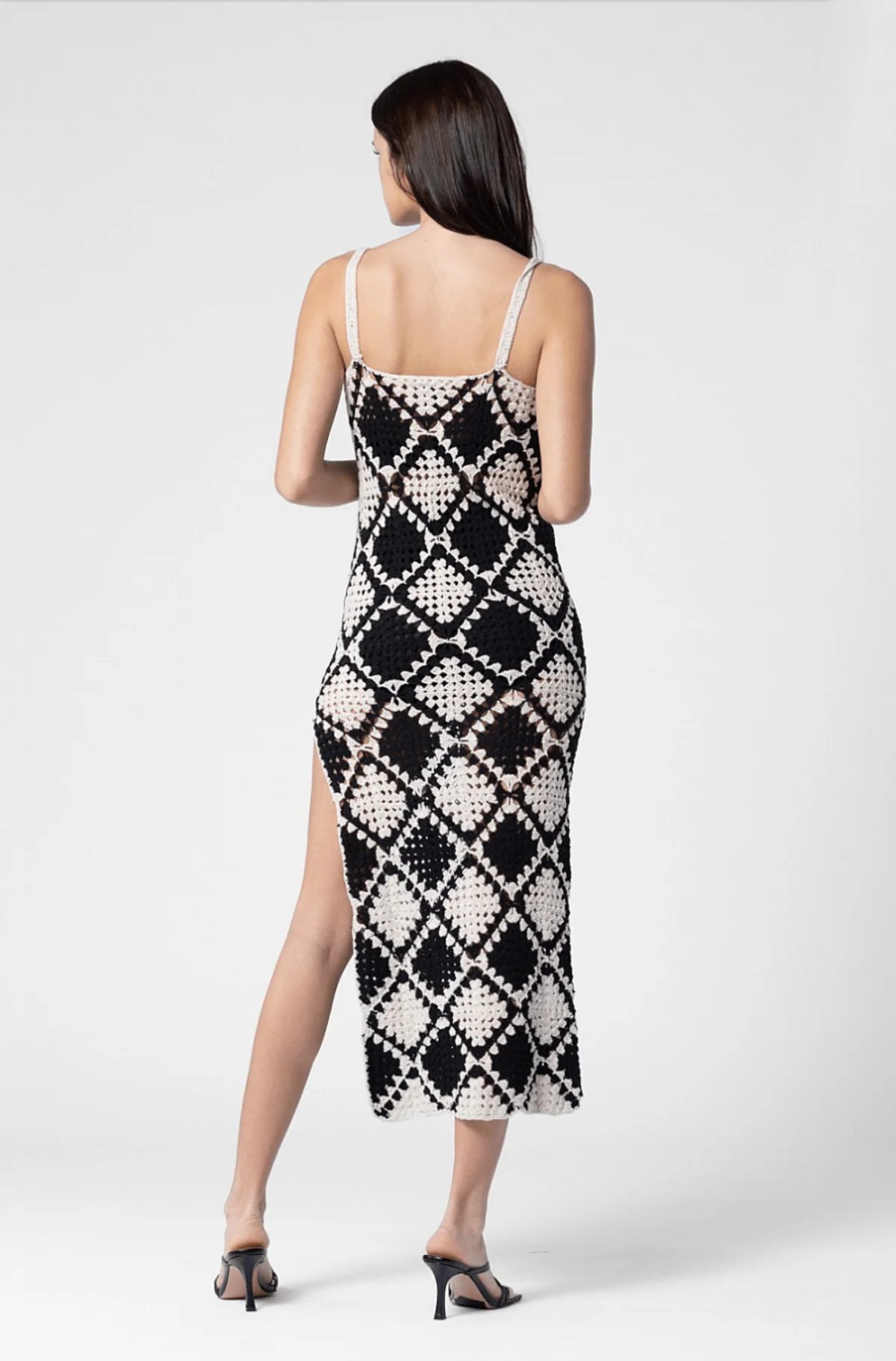 Capri Black and Taupe Crochet Midi Dress