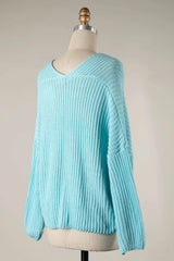 Brynn Aqua V Neck Sweater