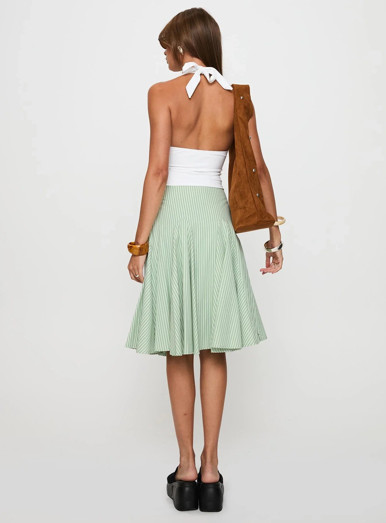 Evangaleine Pleat Midi Skirt Green White