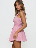 Yennifer Shirred Mini Dress Red White