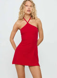 Karoly Halter Rib Mini Dress Red