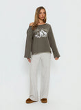 Blue Ridge Mountains Off Shoulder Graphic Sweater Grey