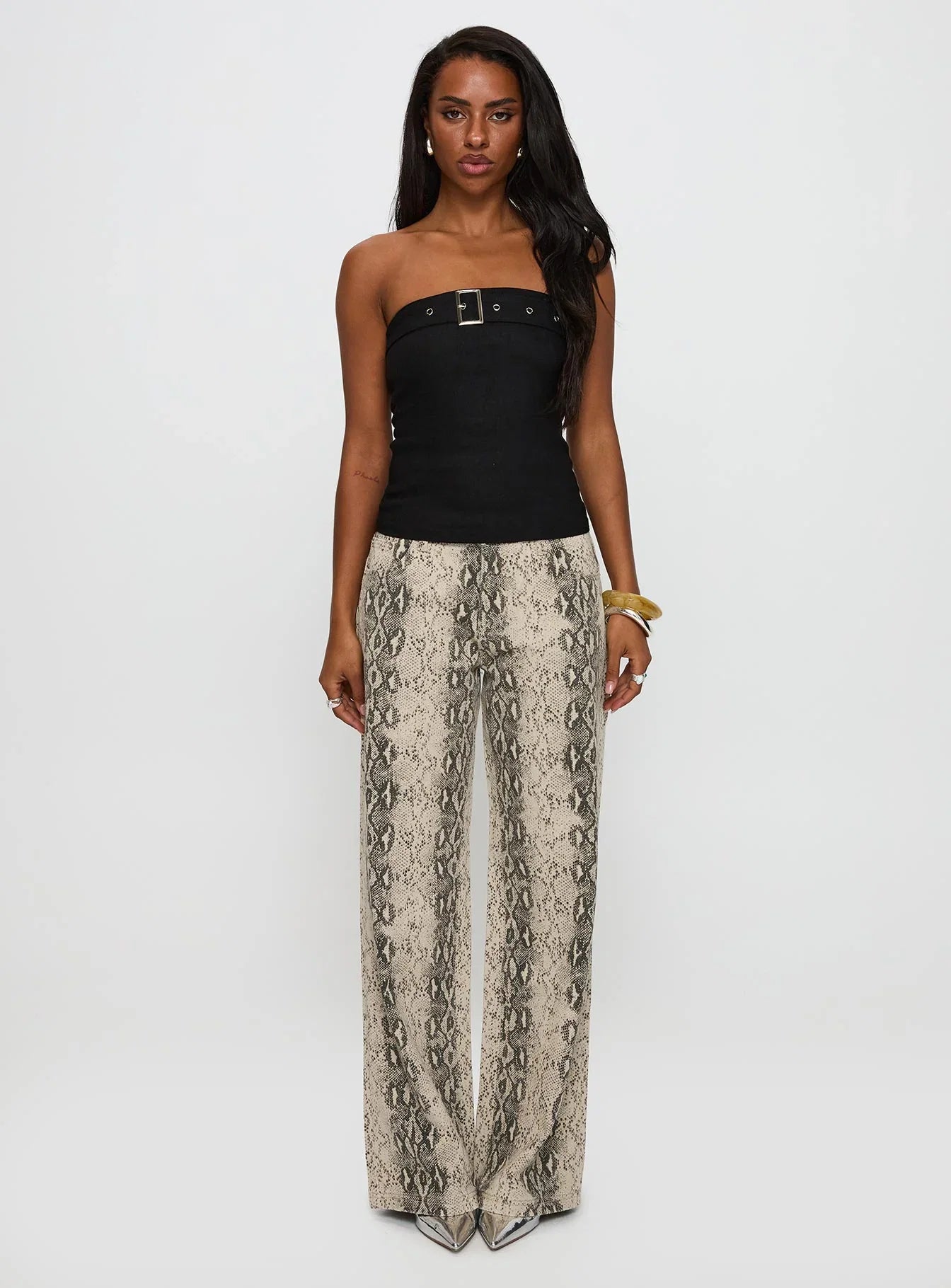 Satellite Strapless Buckle Detail Top Black
