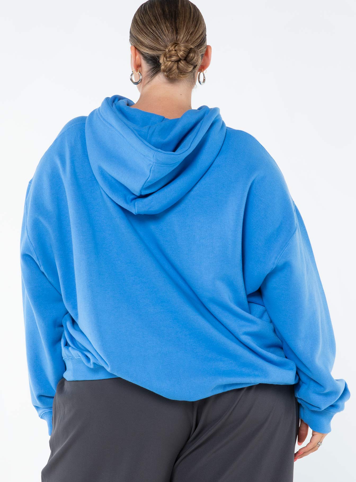 Princess Polly Hooded Sweatshirt Bubble Text Blue Yellow Curve