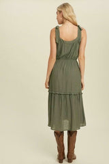 Why Wait Olive Tie Strap Midi Dress
