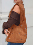 Stellah Studded Faux Suede Bag Brown