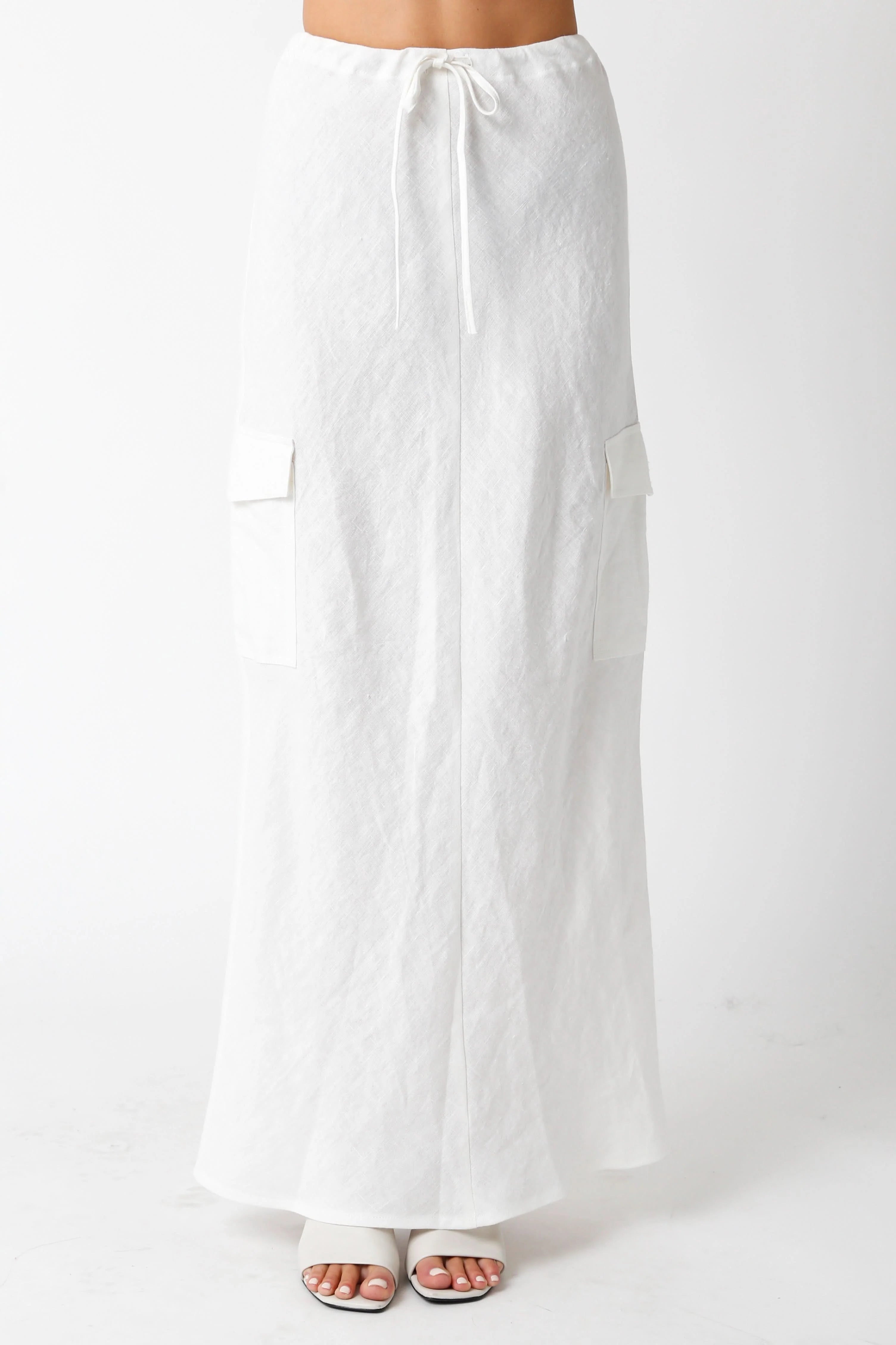 Kaia White Linen Cargo Maxi Skirt