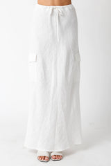 Kaia White Linen Cargo Maxi Skirt