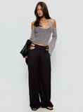Novelia Halter Long Sleeve Top Black Grey