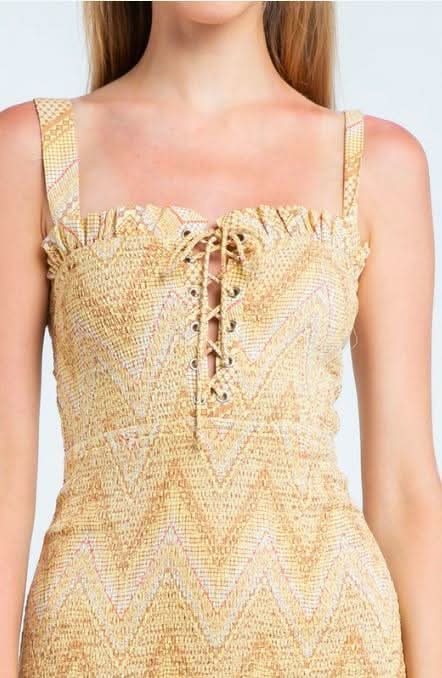 Ligia Yellow Chevron Print Smocked Mini Dress