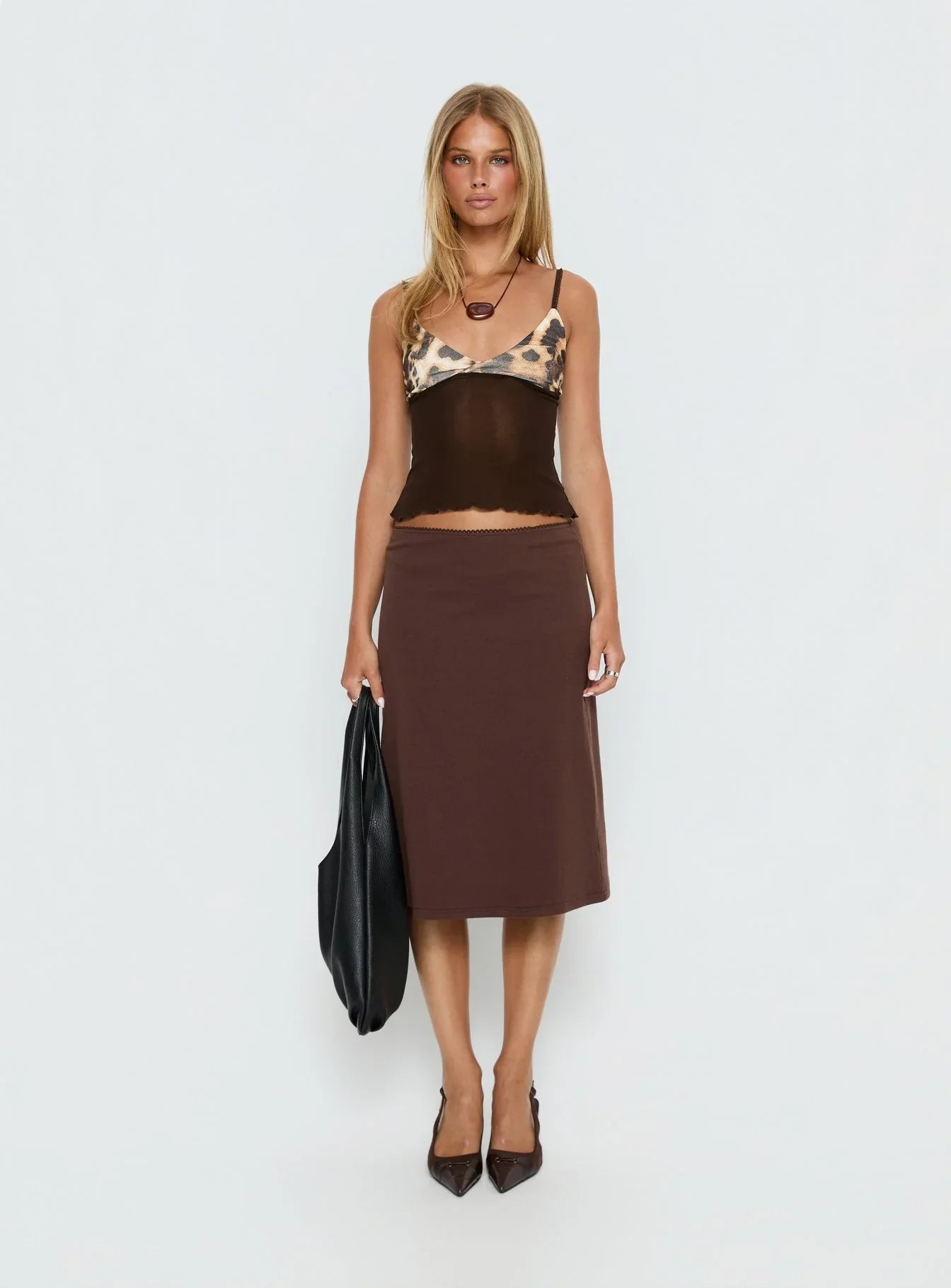 Willet Contrast Bust Cami Top Chocolate / Leopard