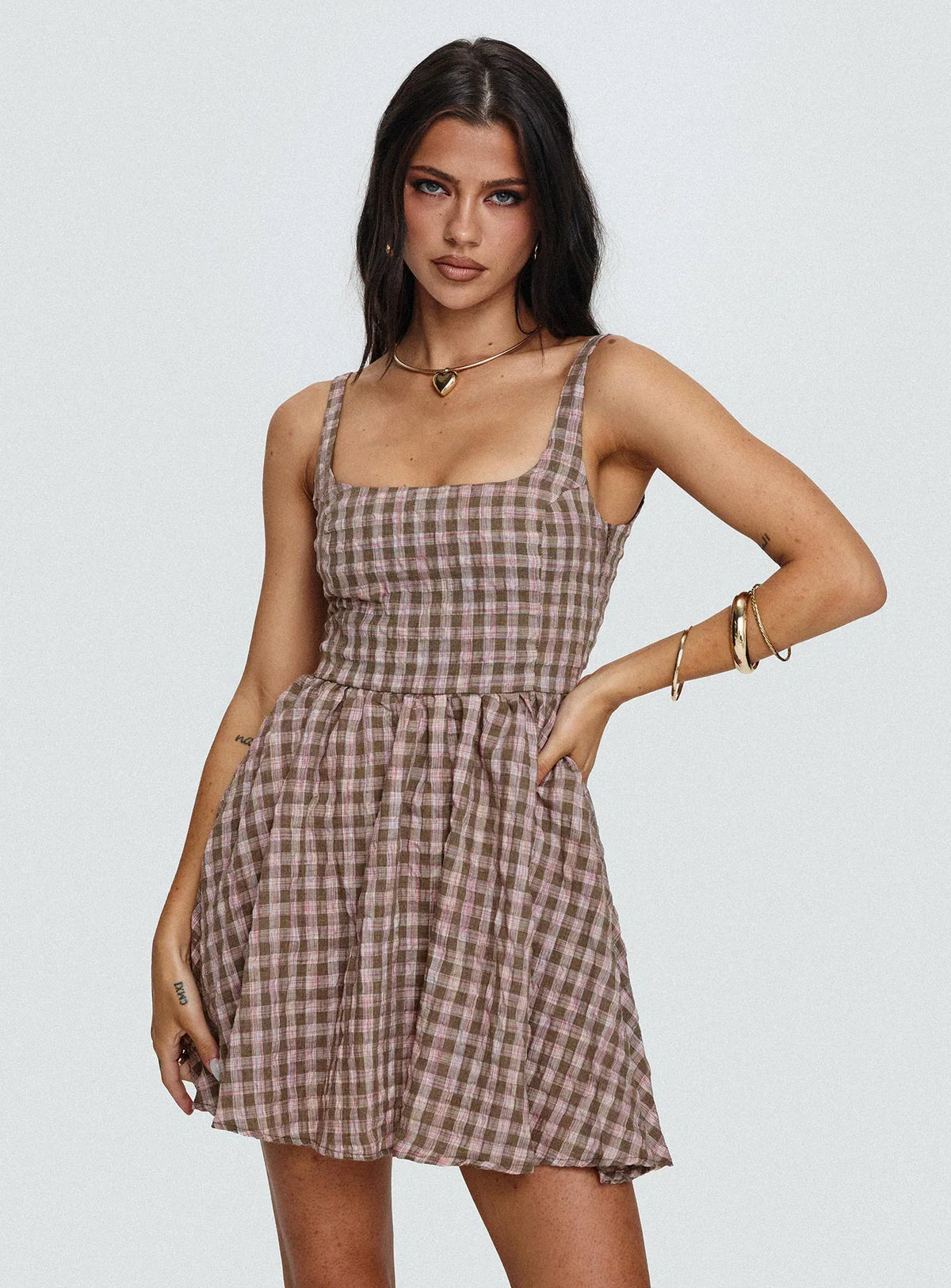 Cartmel Mini Dress Brown Pink
