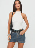 Nickei Denim Mini Skirt Washed Blue Tall