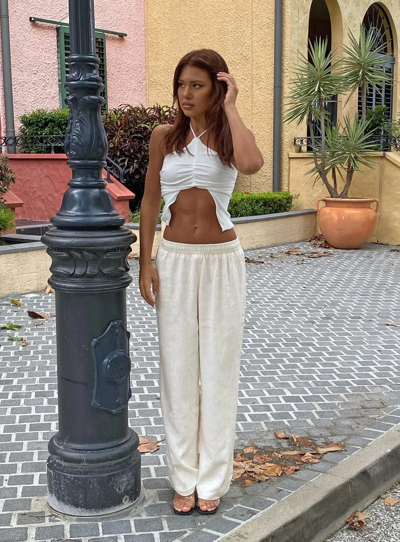Louis Linen Blend Pants White Petite