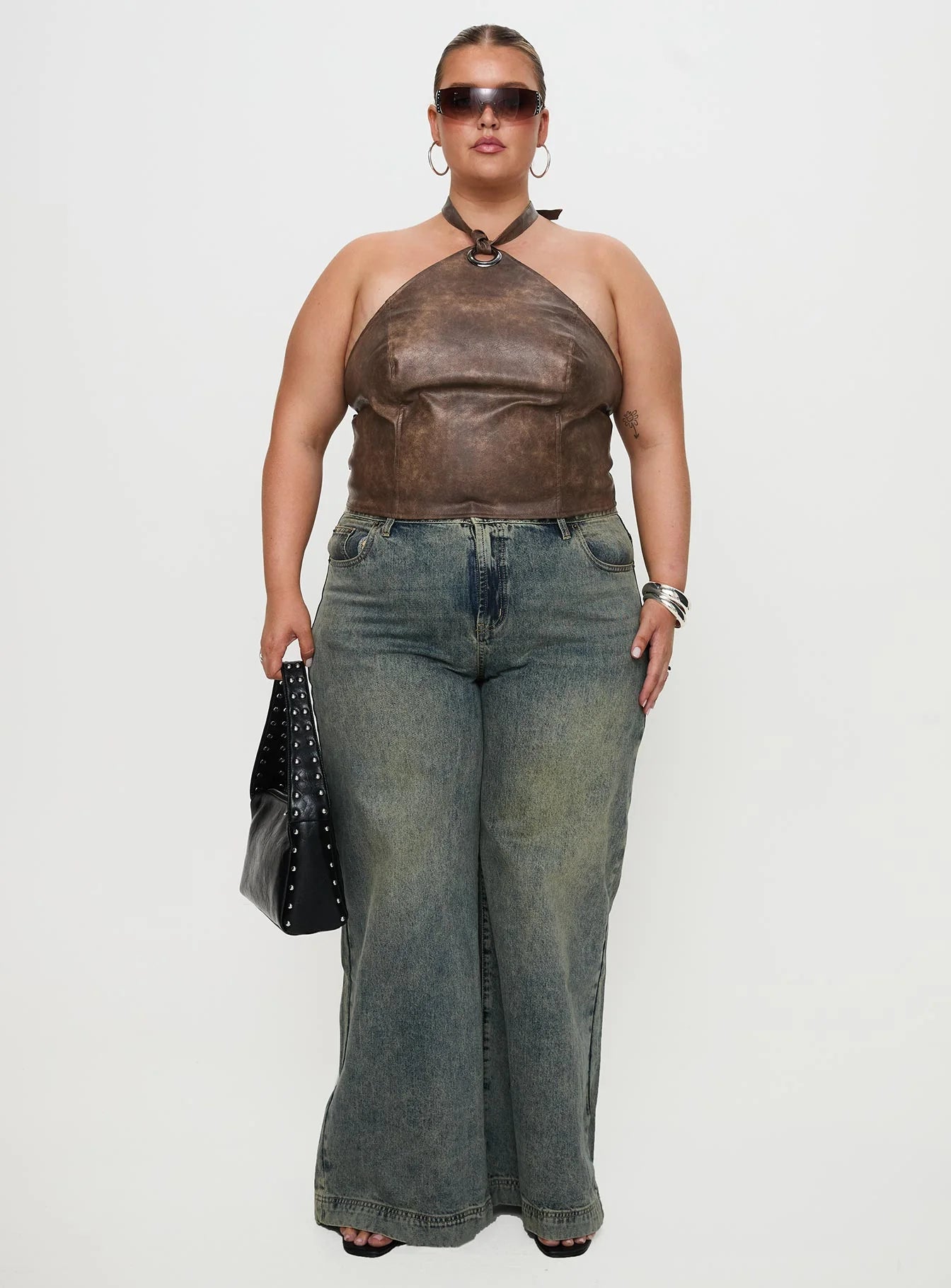 Treat You Better Ring Detail Faux Leather Top Brown Curve