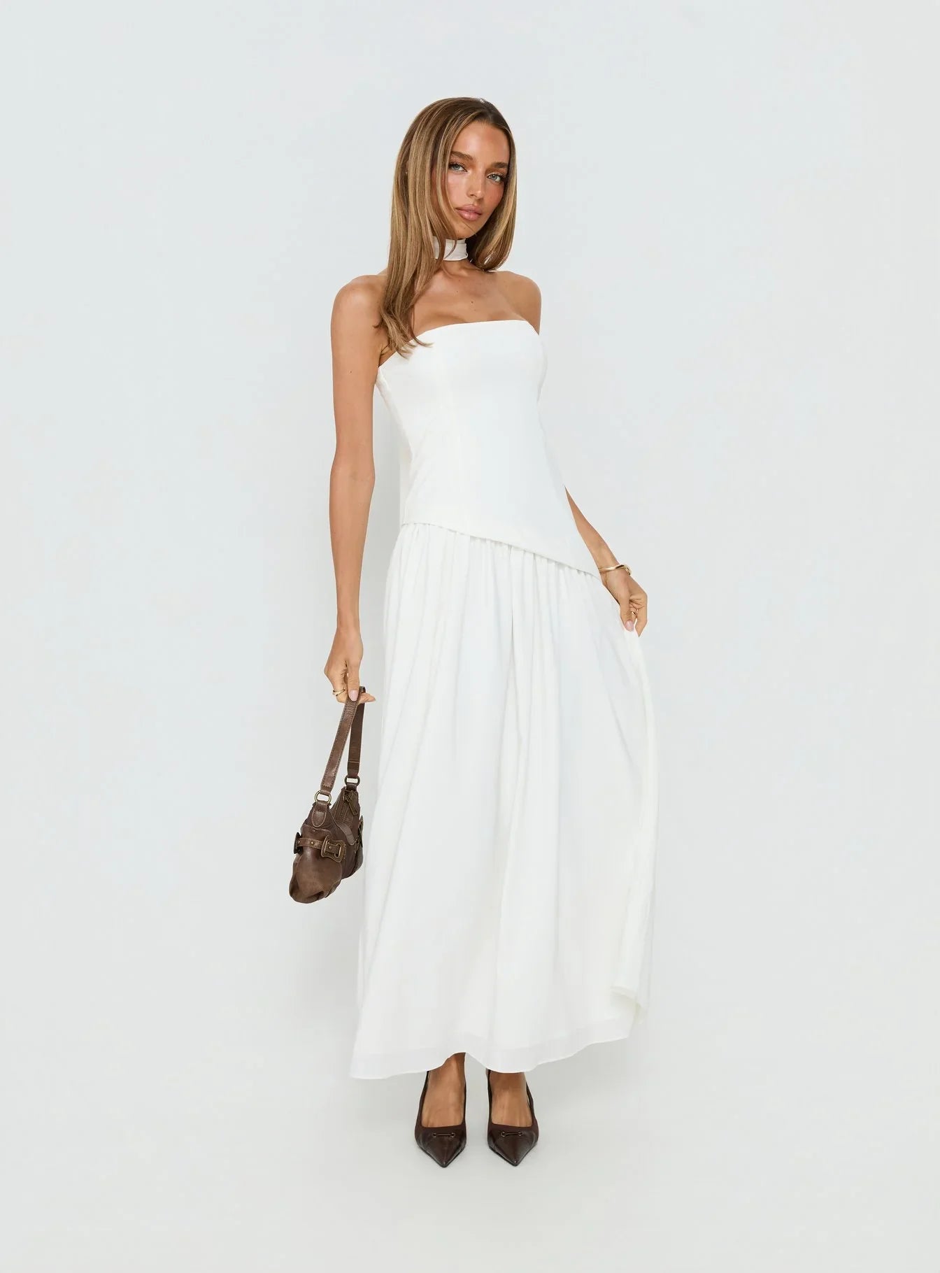 Odela Strapless Drop Waist Maxi Dress White