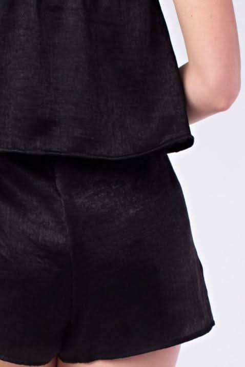 Selina Black Satin Strapless Romper