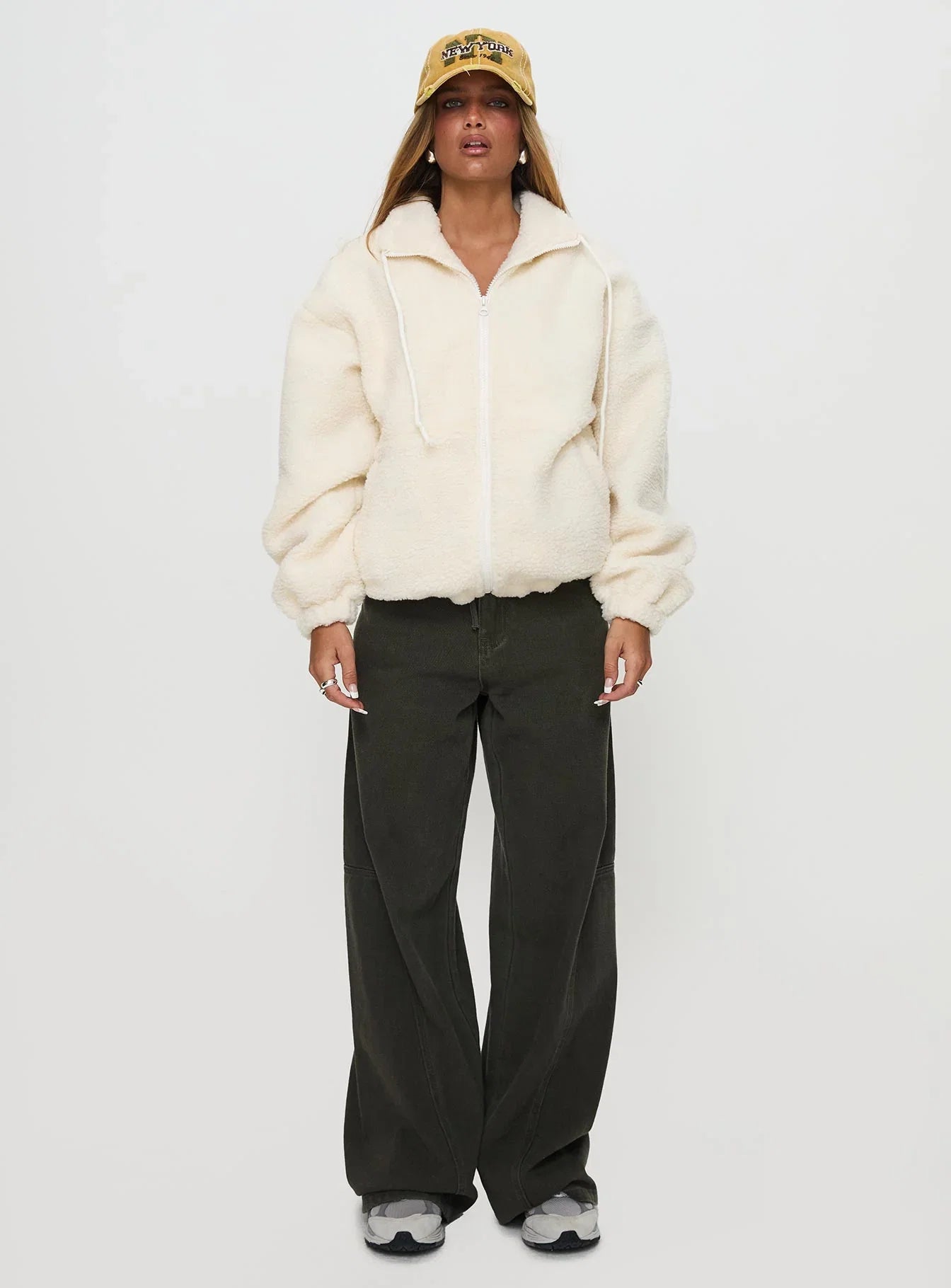 Say My Name Polar Fleece Zip Up Jacket Cream