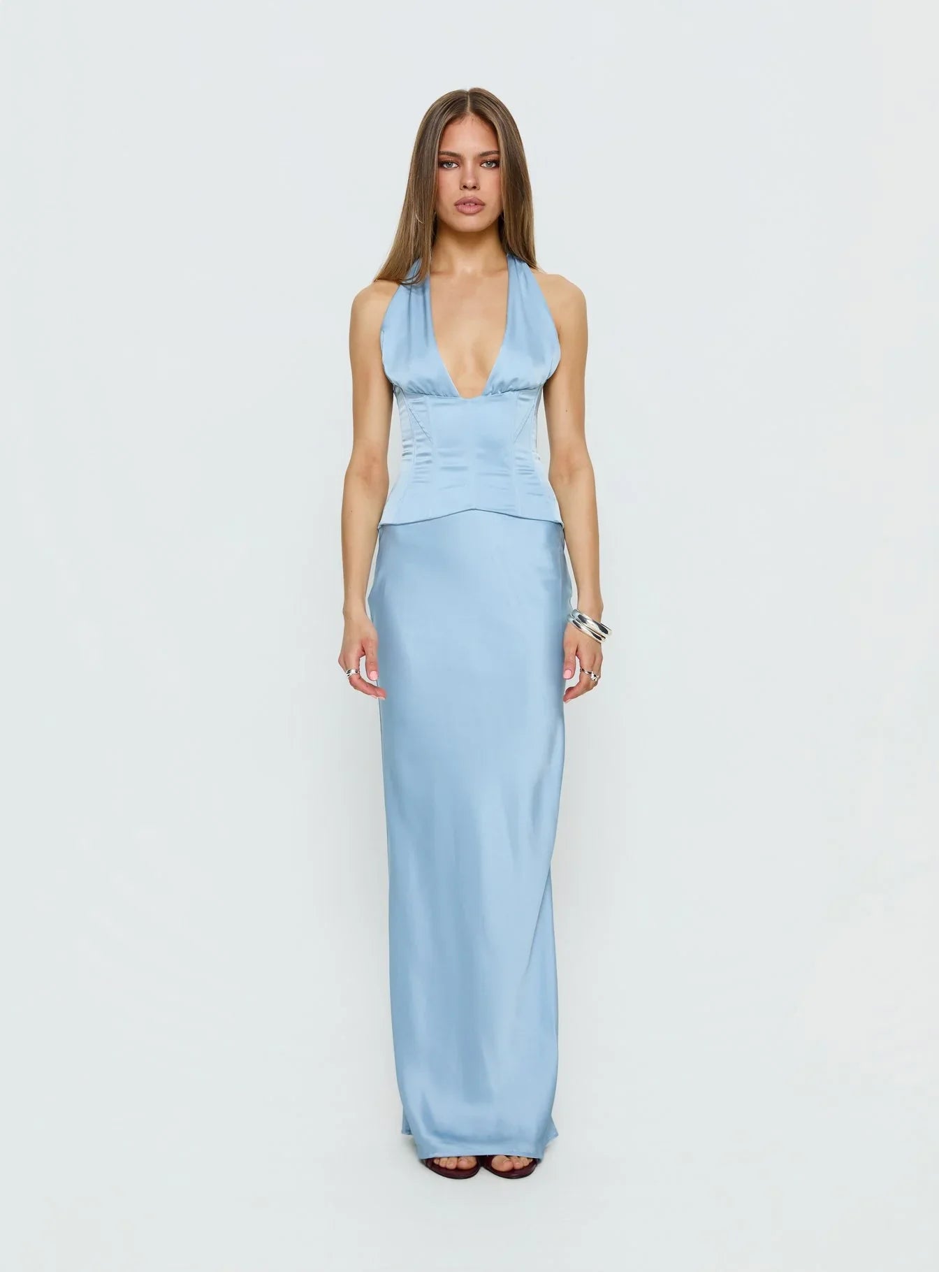 In A Trance Halter Corset Maxi Dress Blue