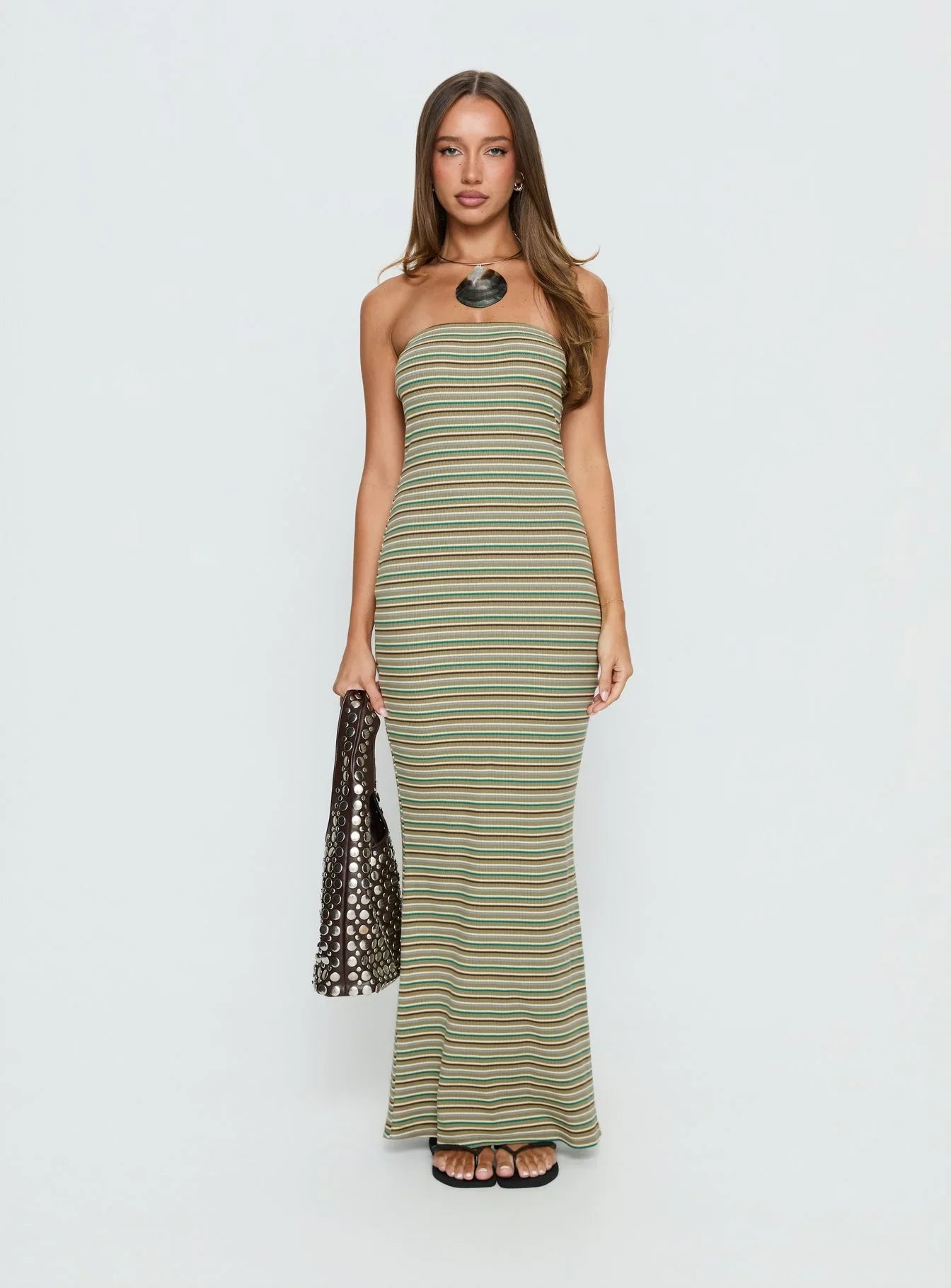 Solola Strapless Maxi Dress Green Stripe