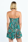 Saint Tropez Jade Green Floral Print Strapless Dress