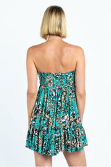 Saint Tropez Jade Green Floral Print Strapless Dress