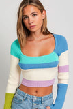 On Repeat Aqua Colorblock Cropped Sweater