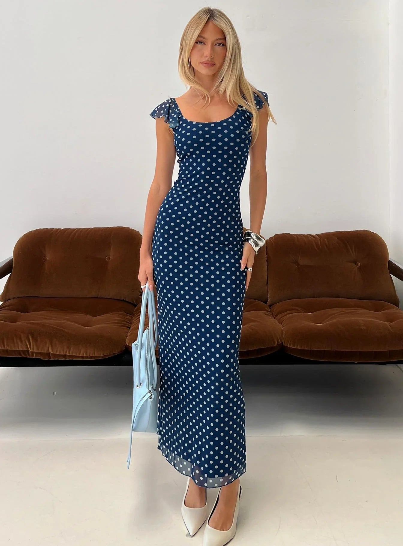 Sandberg Maxi Dress Blue Polka Dot