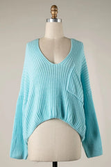 Brynn Aqua V Neck Sweater