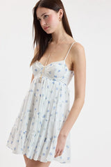 Allie Blue Rose Floral Babydoll Mini Dress