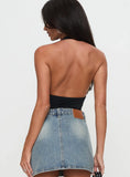 Two Summers Plunge Neck Bodysuit Black