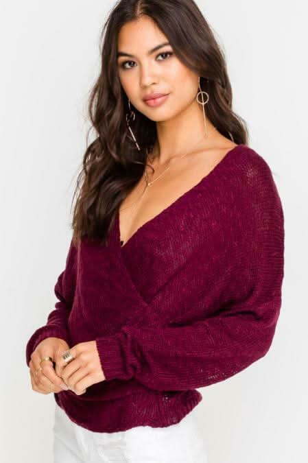By Your Side Burgundy Wrap Sweater