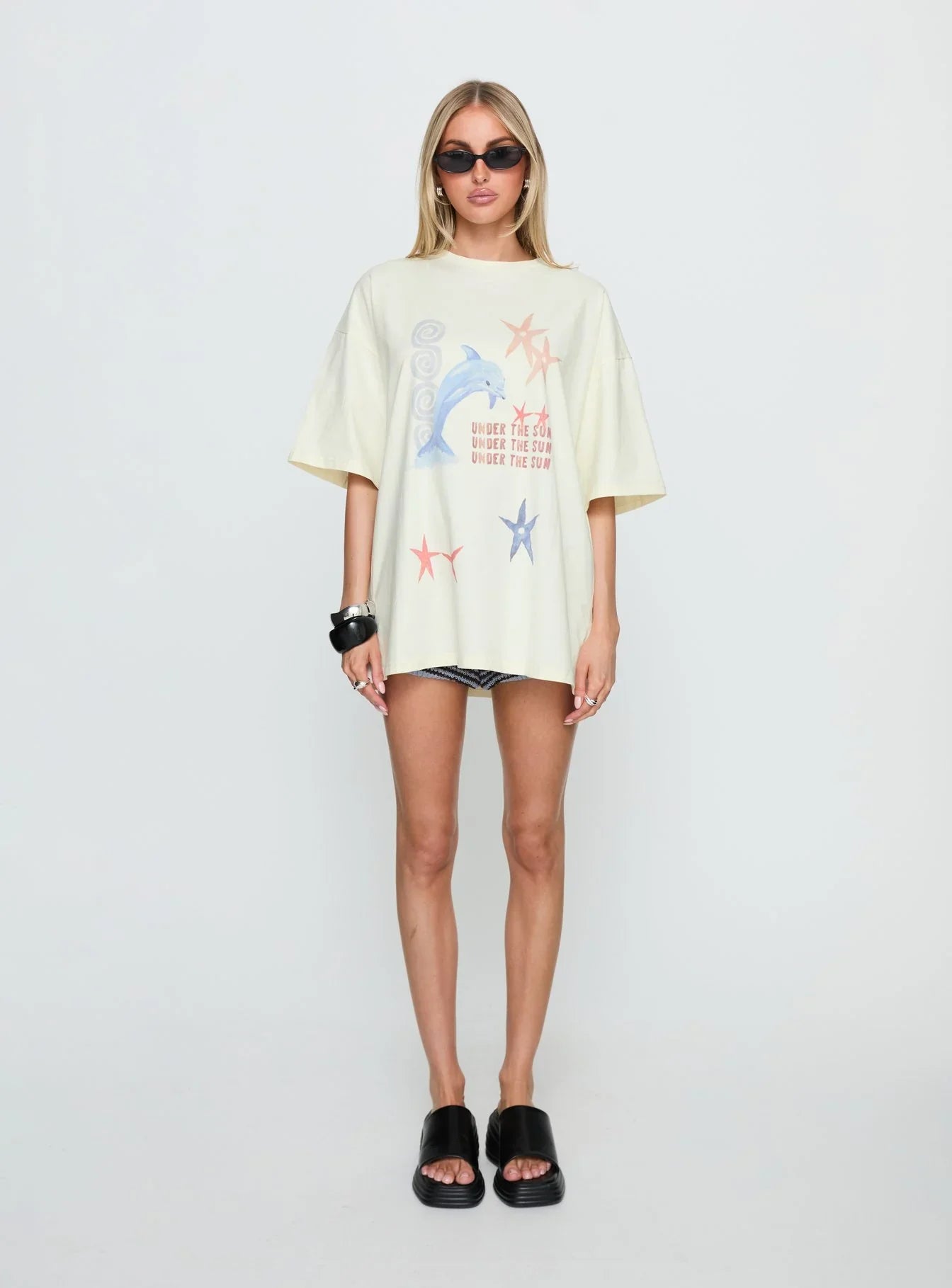 Under The Sun Oversized Graphic Tee Washed Cream