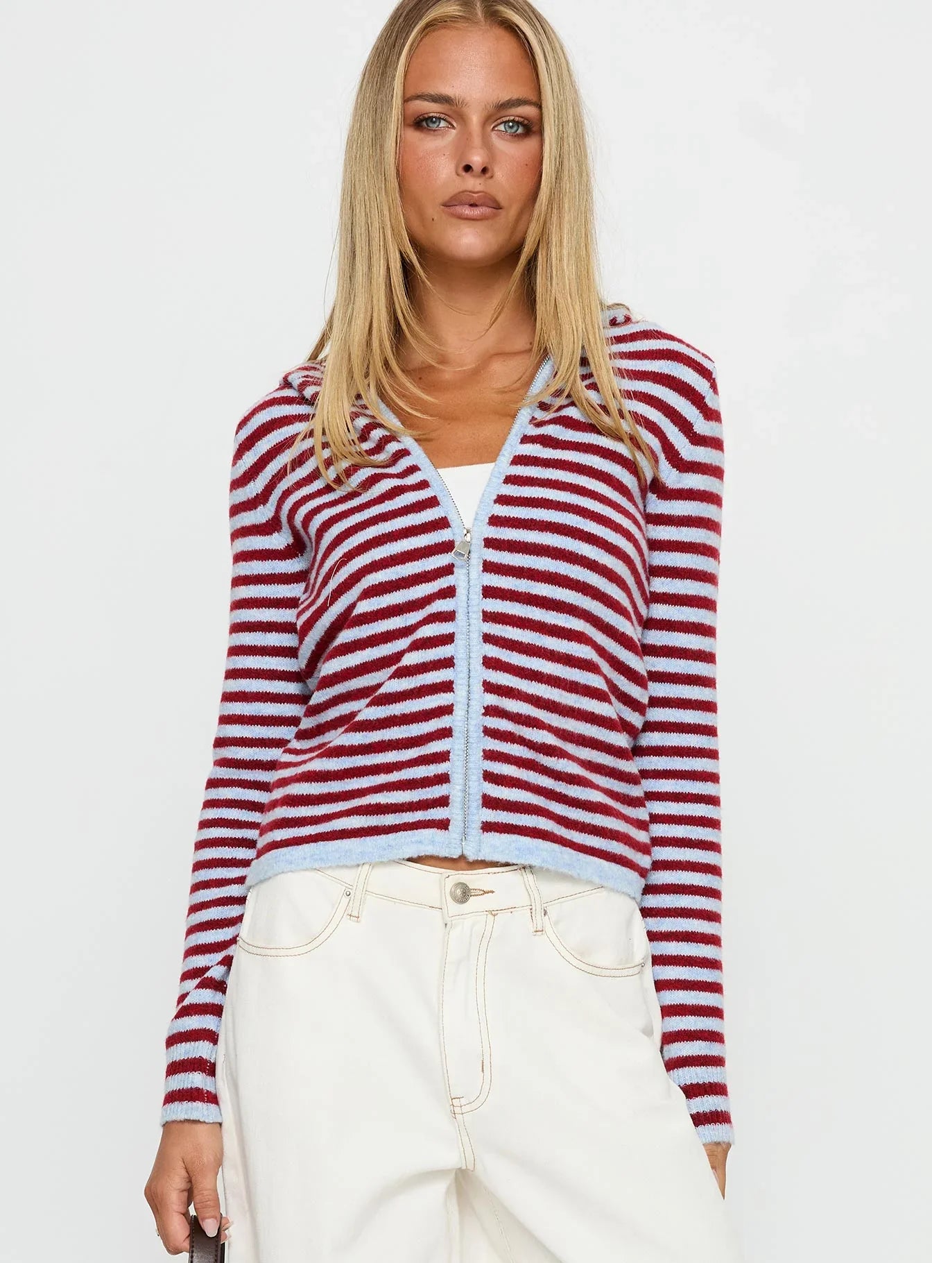Superstars Zip Through Hoodie Blue / Red Stripe