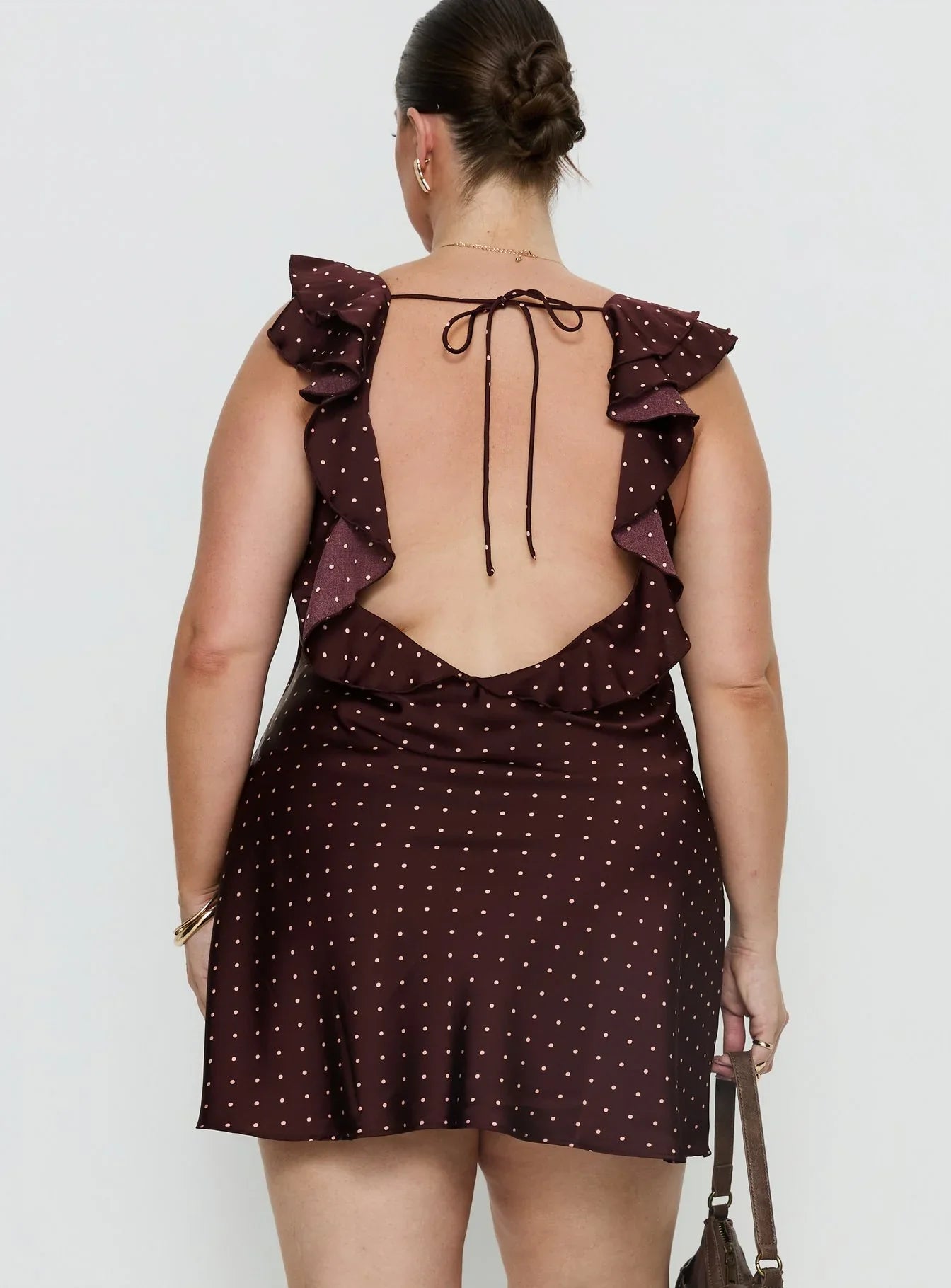 Kamillah Frill Mini Dress Burgundy Polka Dot Curve
