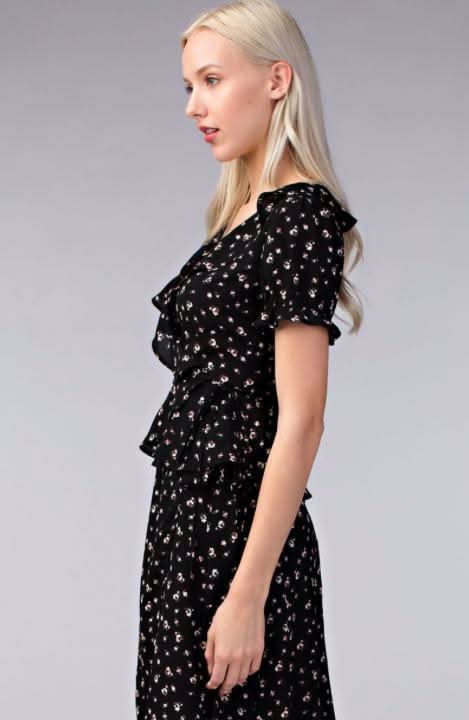 Becca Black Floral Two Piece Midi Dress
